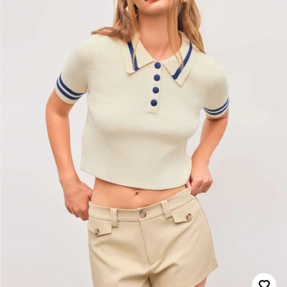 NWT - CIDER Knit Sweater Polo Collar with Buttons and Blue Stripes - XS - Picture 2 of 8